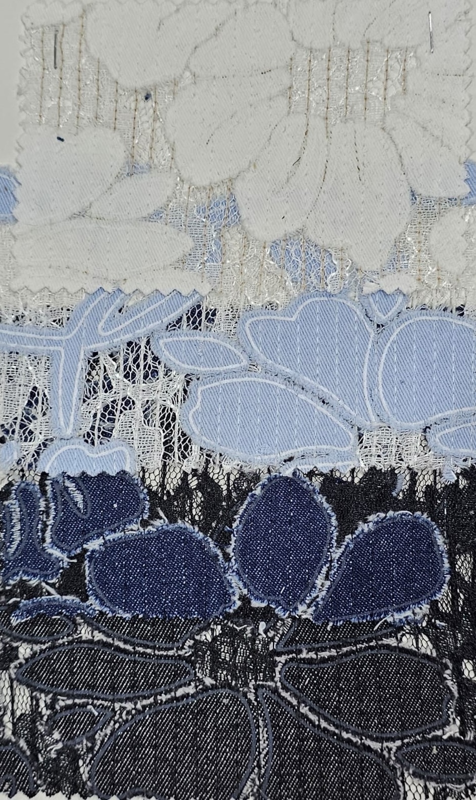 Floral Cutwork Lace Denim Fabric — 4 Shades — Deseos Fabrics